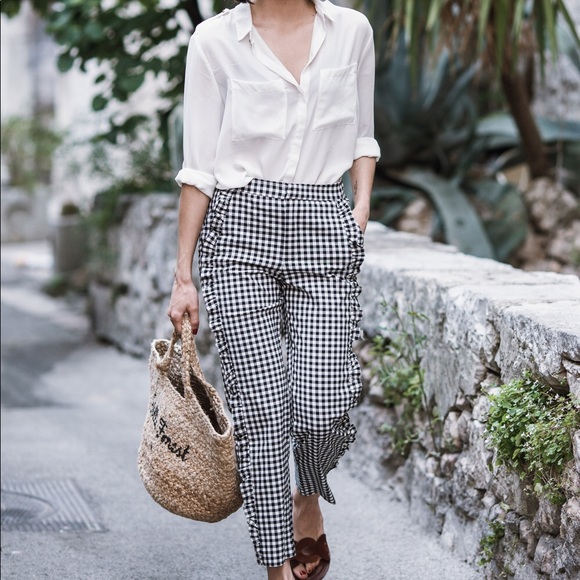 Zara Gingham Trousers with Ruffles - Picture 2 of 9